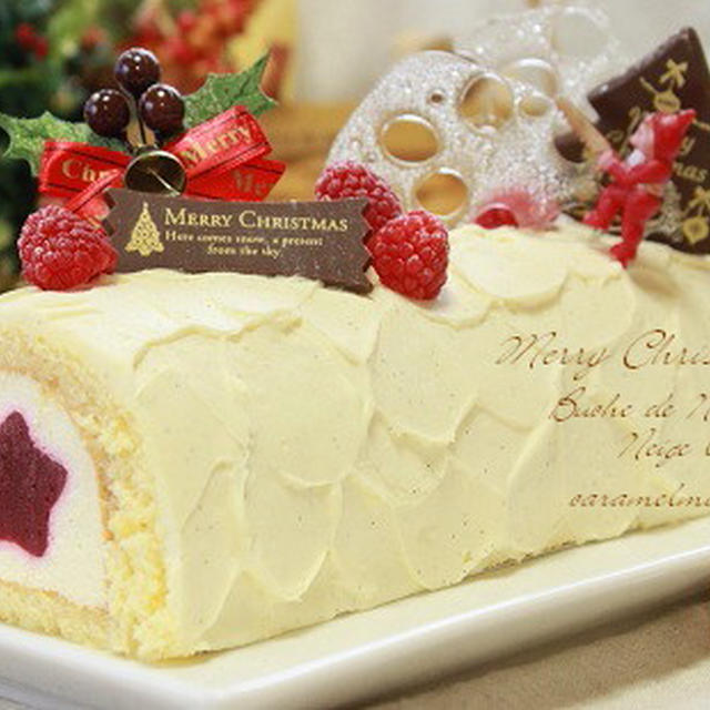 ブッシュドノエルのクリスマスケーキ☆ネージュ・ブラン （ロールケーキのお菓子）