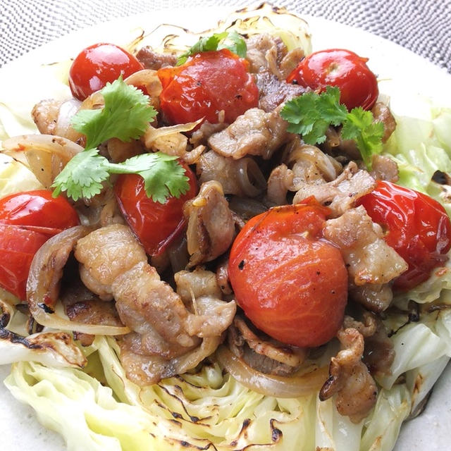 焼きキャベツと豚肉のナンプラー炒め