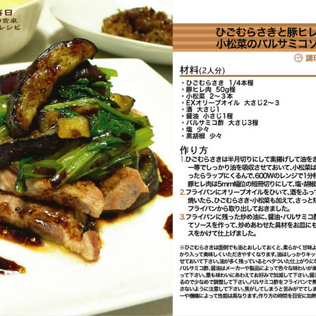 ひごむらさきと豚ヒレ肉と小松菜のバルサミコソース -Recipe No.970-