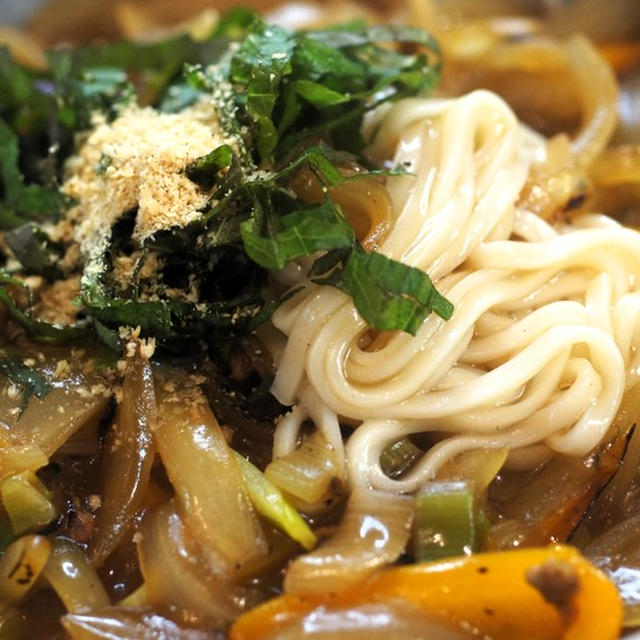 ■昼麺【挽肉と　余り野菜の餡掛けうどん】掲載忘れの寒い頃作った物ですが💦