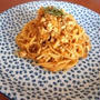 厚揚げとキムチのカレー風味パスタ
