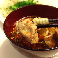 うまっ(☆Д☆)♪ラー油でピリ辛肉つけうどん