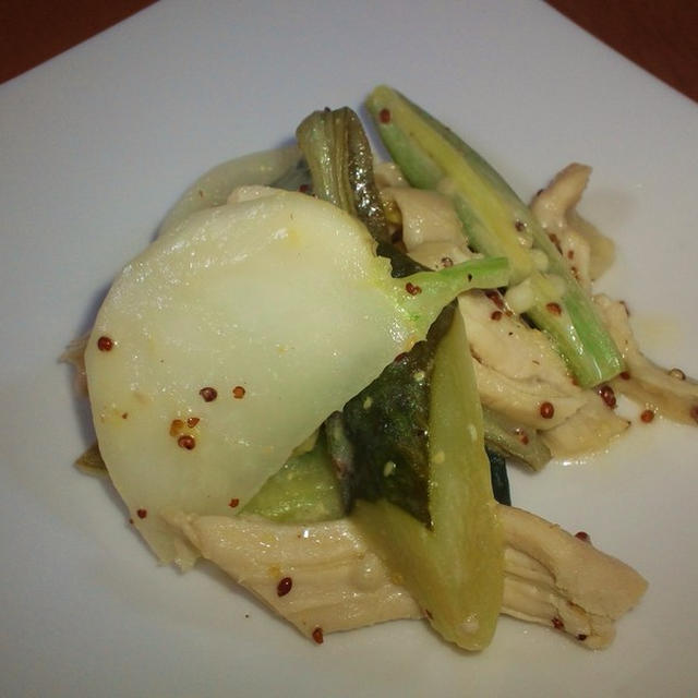 鶏むね肉の白ワイン蒸し＆色々野菜のマスタード炒め