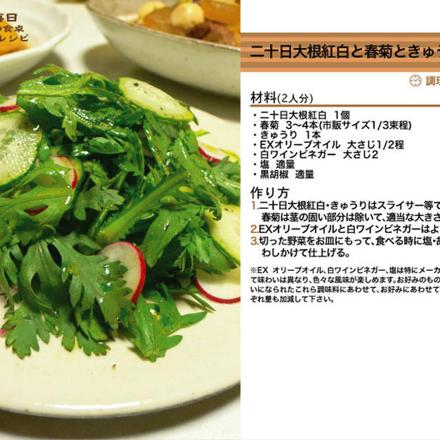 二十日大根紅白と春菊ときゅうりのサラダ サラダ -Recipe No.1121-
