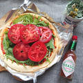 トマトと水菜のオリンピックピザ（業務スーパーのピザ生地）
