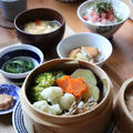 野菜のせいろ蒸し と ねぎとろ丼・献立。