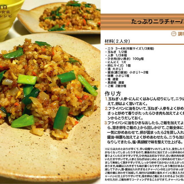 たっぷりニラチャーハン　ご飯もの料理　-Recipe No.1316-