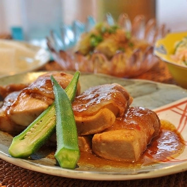 豆腐の豚巻き甘辛煮