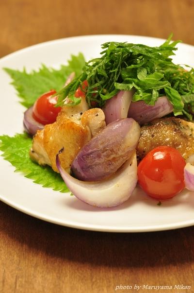 鶏肉とシソと紫玉ねぎのカラフルシンプルソテー