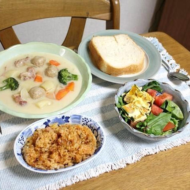 ７日の大地震による停電と鶏団子のクリームシチューとかぼちゃのマヨカレー和えでうちごはん（レシピ付）