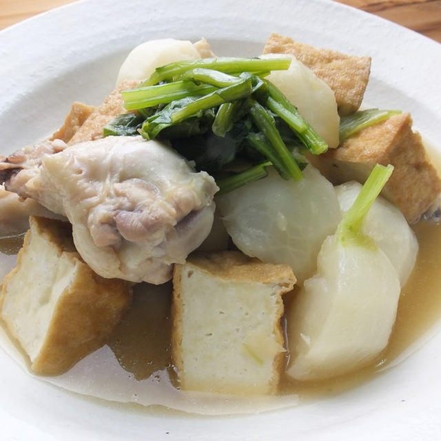 カブと鶏肉と厚揚げの煮びたし