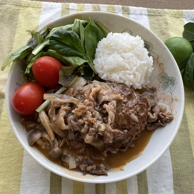 『ハンバーグとビーフストロガノフでわんぱくプレート』