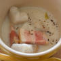 今月のサイドメニュー：里芋とベーコンの豆乳シチュー
