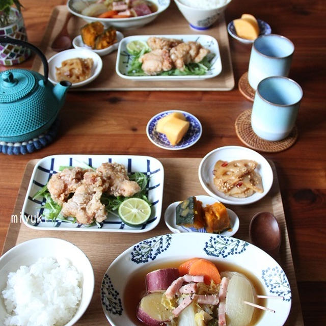 鶏肉の竜田揚げ と 白菜の和風ポトフ。