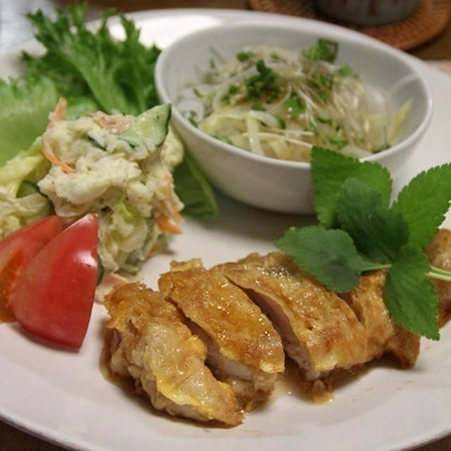 ふっくら♪鶏肉の中華風ピカタ。晩ごはん。