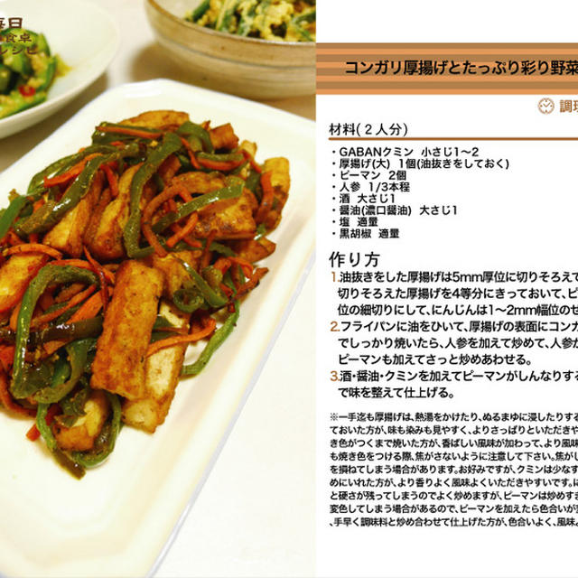 コンガリ厚揚げとたっぷり彩り野菜のクミン炒め　炒め物料理　-Recipe No.1301-