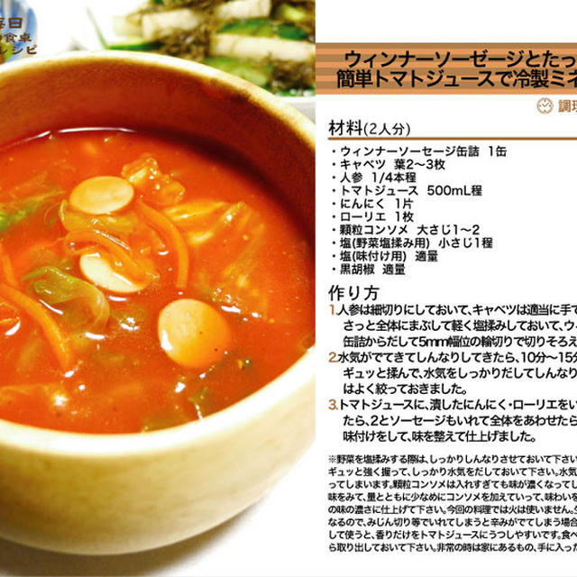 869.ウィンナーソーセージとたっぷり野菜の簡単トマトジュースで冷製ミネストローネ
