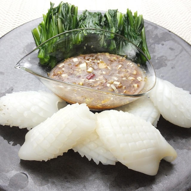 紋甲イカと空芯菜の辛味噌ダレ