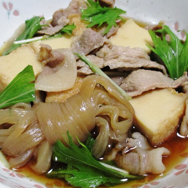 豚肉と絹揚げの甘辛煮＜結びこんにゃくも♪＞