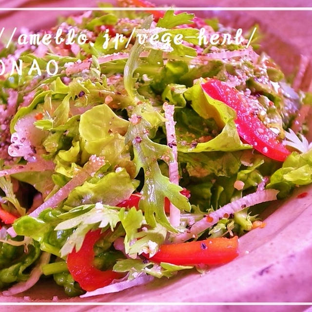 春菊と大根で美味しいサラダ♪スパイスミックスソルトで手作りドレッシング