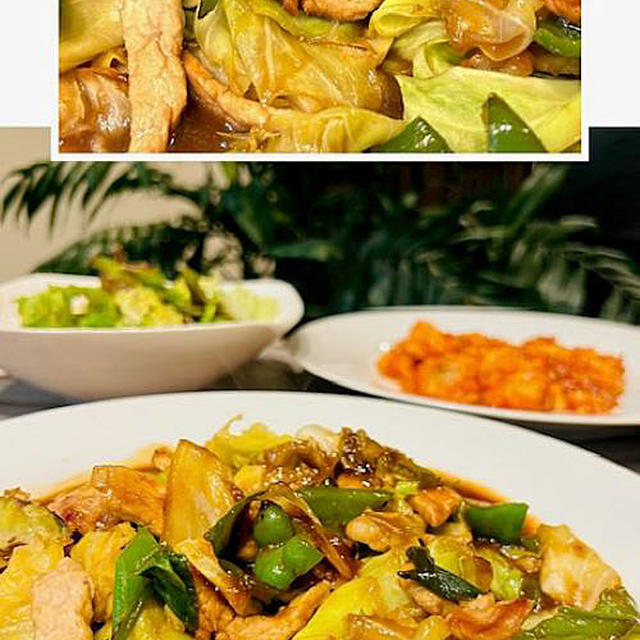 夕食の海老チリのお供はキャベツの味噌炒め・・・・簡単中華の献立でした