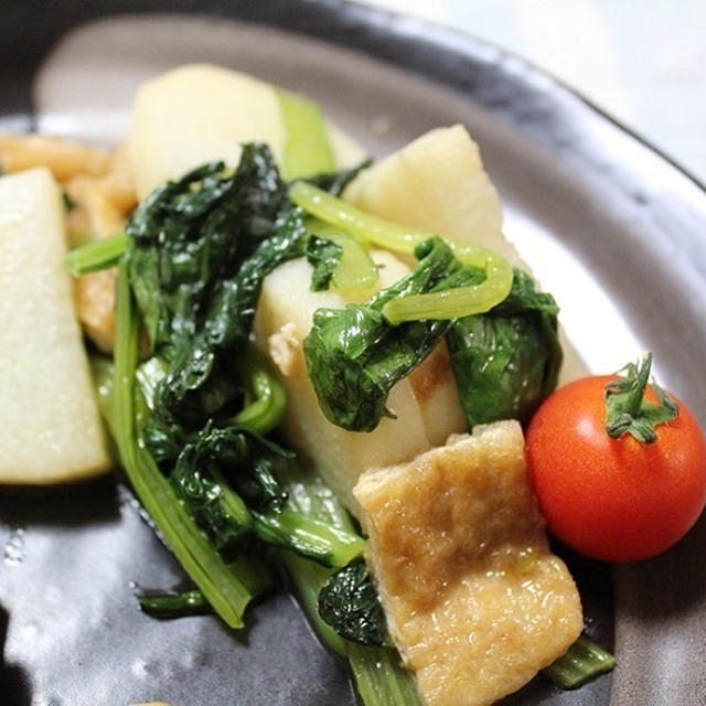 小松菜と長いものお稲荷さん炒め　調理時間5～15分