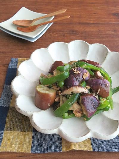 レンジで簡単和総菜☆なすとピーマンとしいたけのごま油風味