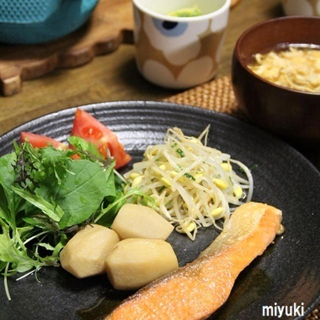 鮭の焼きびたし と 白菜の塩煮 と 豆もやしのナムル。