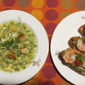 メキシコ風ポロ葱とパセリのスープ＆ワカモレと海老のクロスティーニ　　１１・４・２０１３