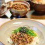 サバそぼろの三色丼。晩ごはん。