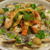 栗と魚介類のノンオイル☆豆乳パスタ　(にんじん&ほうれん草のフェットチーネ)