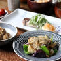 魚の塩焼き、なすとピーマンのじゃこサラダ、豚ごぼう。