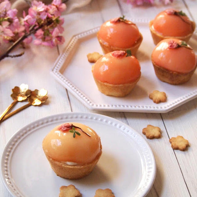 ひな祭りに♪桜香る丸ごと桃のタルト＊マフィン型でタルト作り