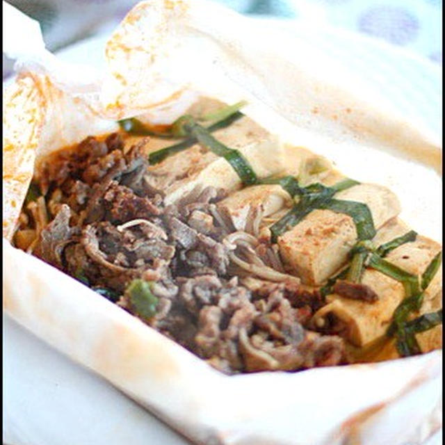 包み蒸しが美味しい！韓国風☆ ピリ辛肉豆腐