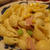 枝豆ととうきびのクリームパスタ・トマトの枝豆ドレッシング掛け