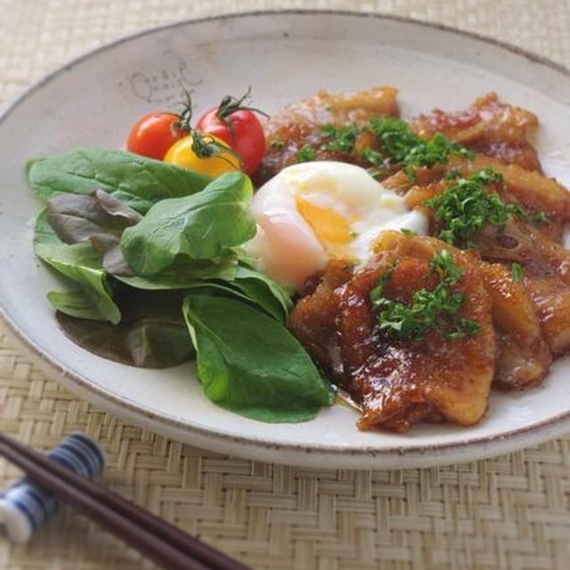 豚肉の照焼き 温玉のっけ