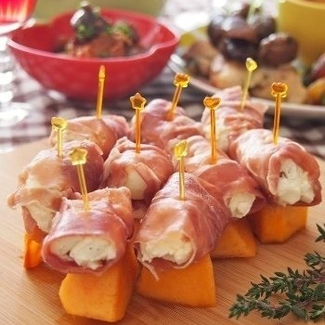 おうちバル♪ 柿と胡桃チーズの生ハムピンチョス