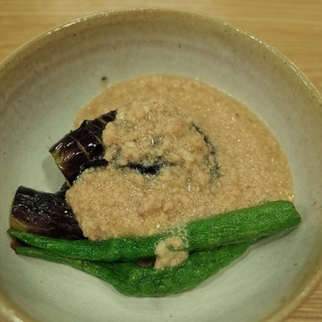 揚げなすの鶏味噌あんかけ☆台風接近中