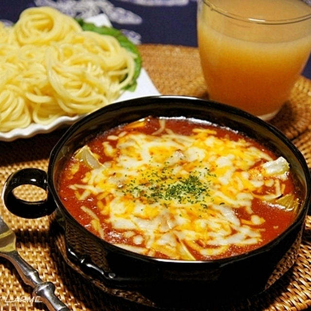 スパイシー♪ 焼き野菜のカレーミートつけスパゲティ