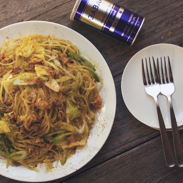 フライパン不要混ぜるだけメニュー！サバ味噌とキャベツと長ネギのスパゲッティ♪