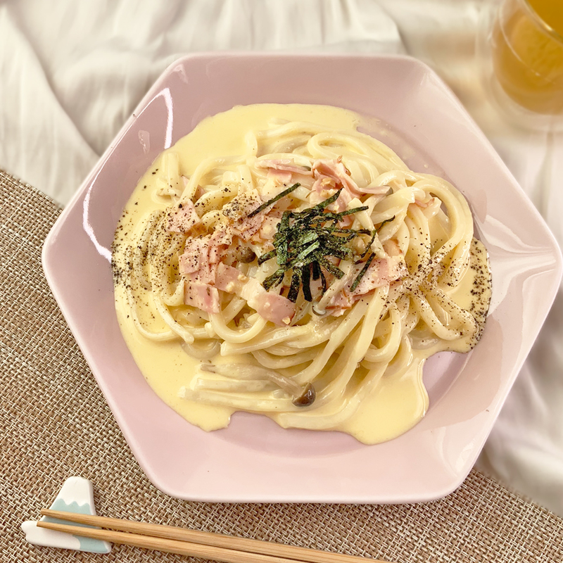 火を使わずできる！和風カルボナーラうどん