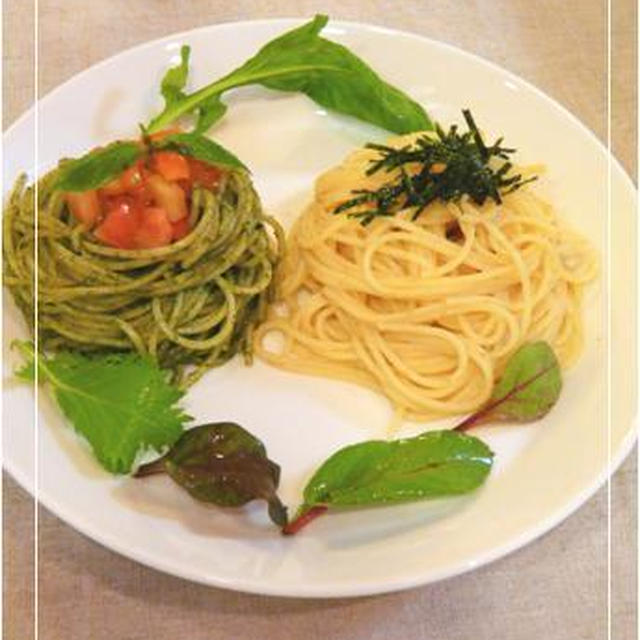 ２色パスタとアボカドの豆乳ムース