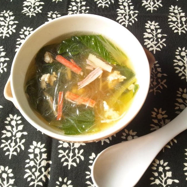 春雨と青梗菜＆挽き肉の中華風スープ