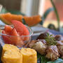 ワンプレートでランチのご飯はミョウガ入りご飯の牛肉巻きです　!!