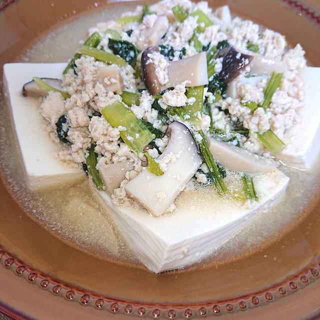 小松菜と鶏胸ミンチと豆腐のあんかけ（豆腐が崩れない方法）（簡単、節約）