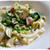 ベーコンと緑の野菜のクリームパスタ