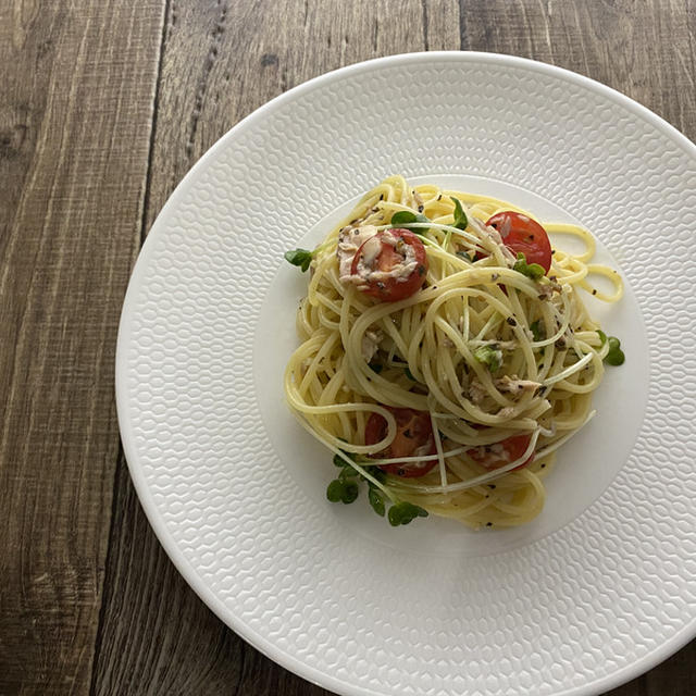 かいわれ大根とツナの冷製パスタ