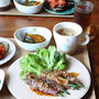 オクラの肉巻き と なすのトマトソースがけ。