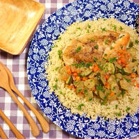 タイム香る♪彩り野菜たっぷり☆チキンクスクス　Thyme flavored Chicken couscous with colorful vegetables　-Recipe No.1495-