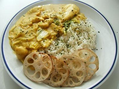蒸焼き白菜と蓮根のクリームカレー